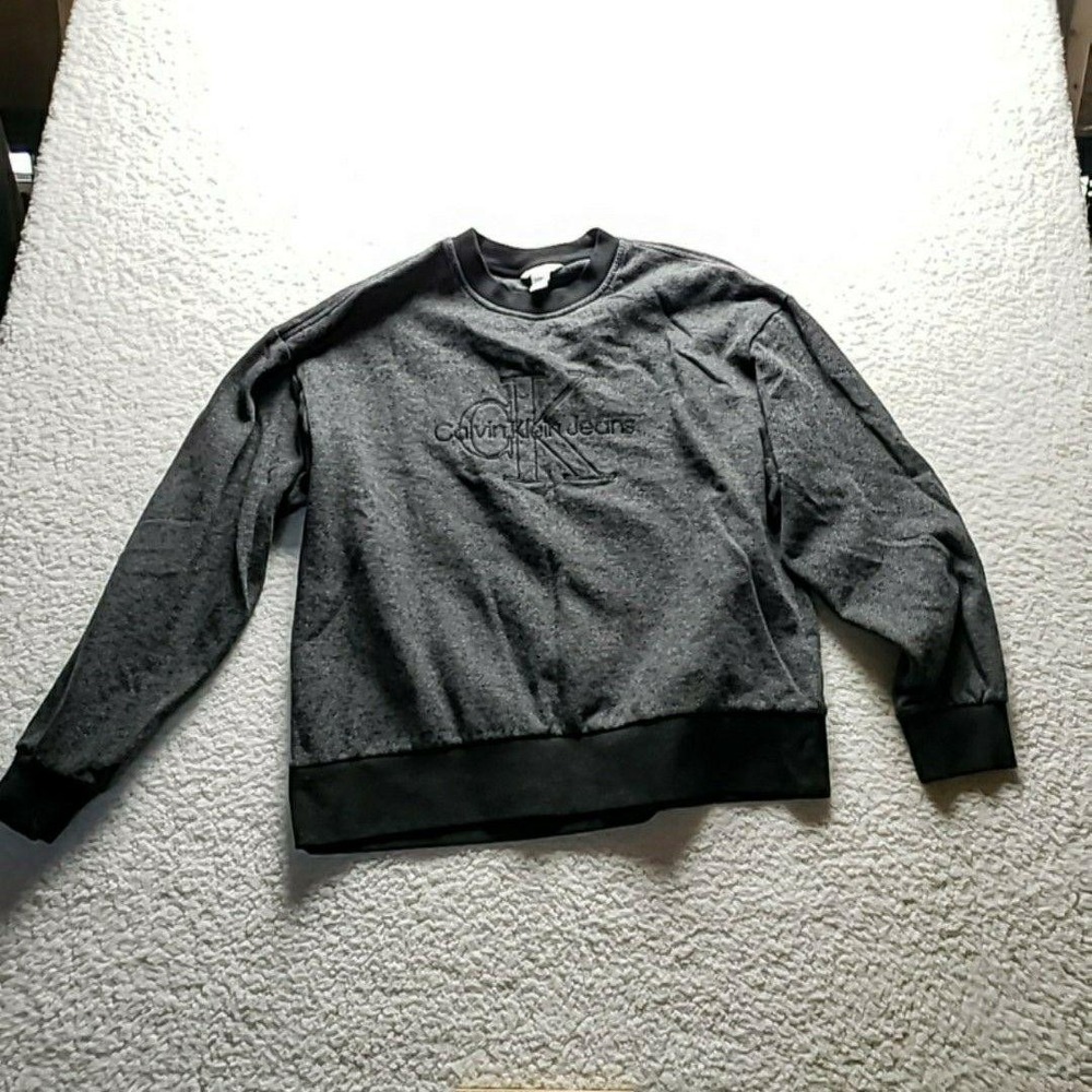 Calvin Klein Sweatshirt Mens Medium Gray CK Logo Crewneck Knit Pullover Top